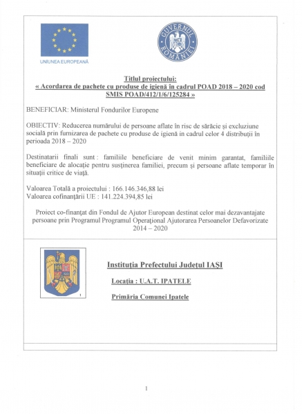 ACORDAREA DE PACHETE CU PRODUSE DE IGIENA IN CADRUL POAD 2018-2020