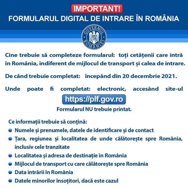 Formularul digital de intrare in Romania