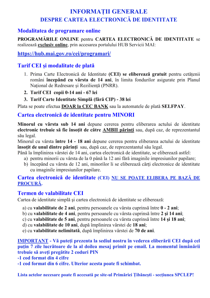 Anunț programare online pentru Cartea Electronică de Identitate