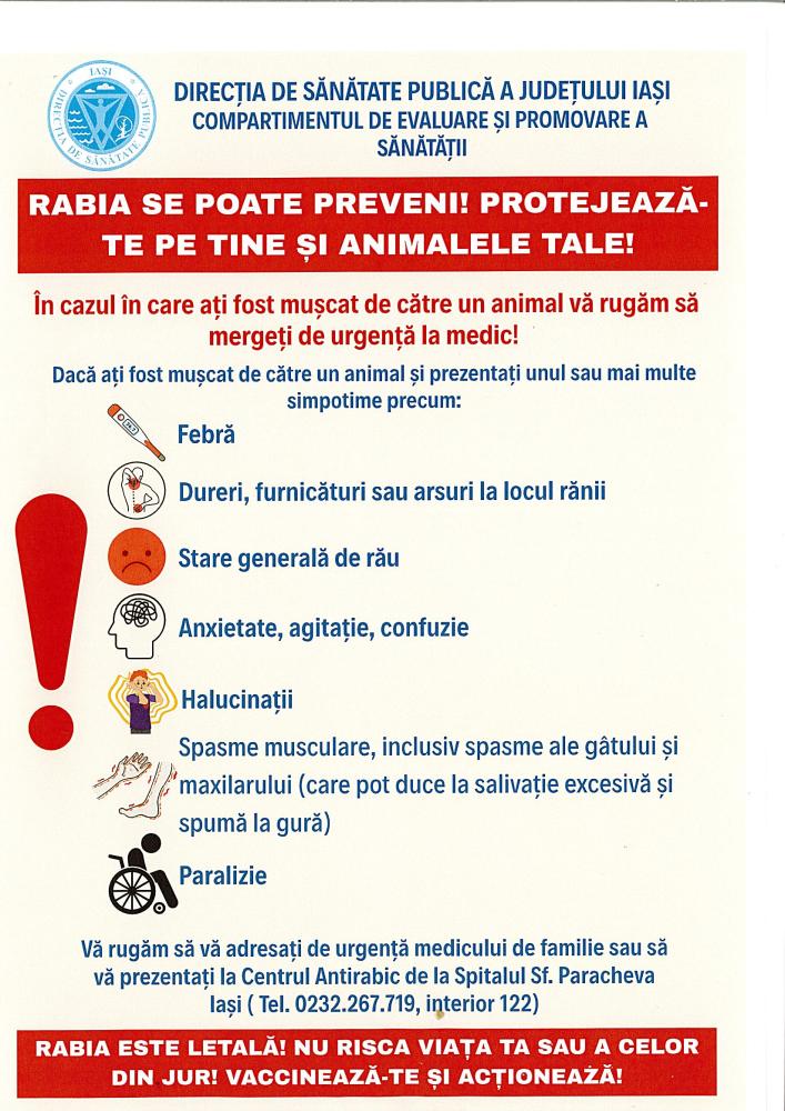 Afiș Recomandări pentru prevenirea Rabiei